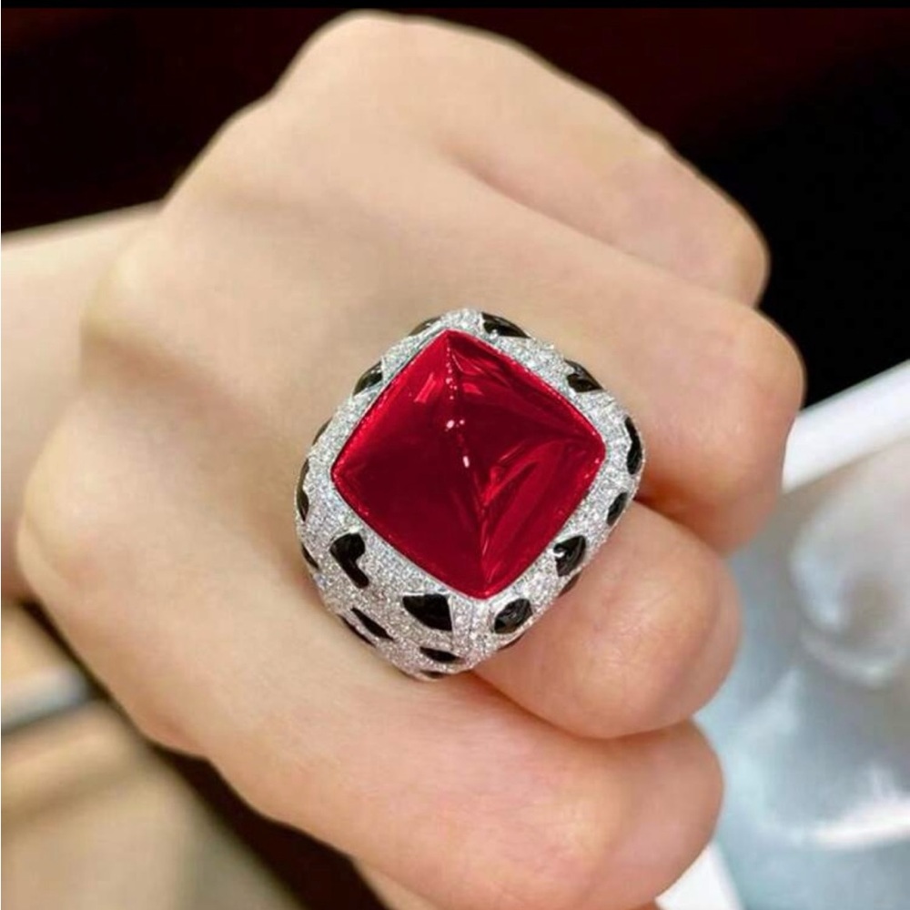 Elegant Silver And Red Statement Ring - image 2